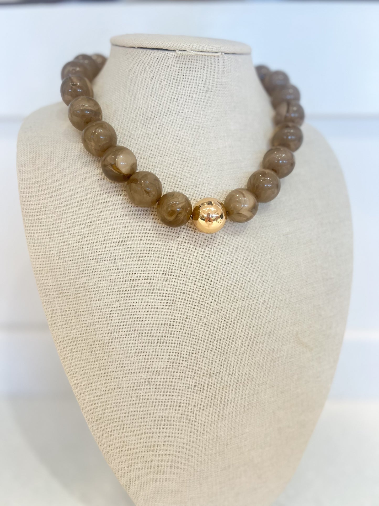 Bubble Beaded Necklace-TAUPE