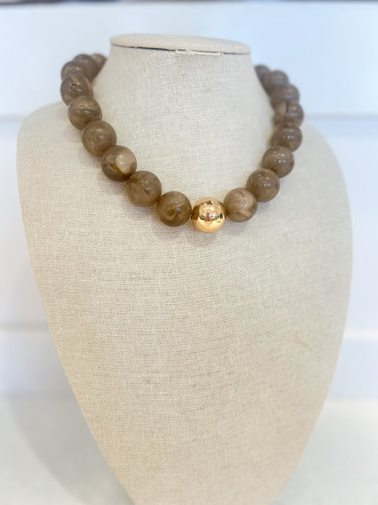 Bubble Beaded Necklace-TAUPE
