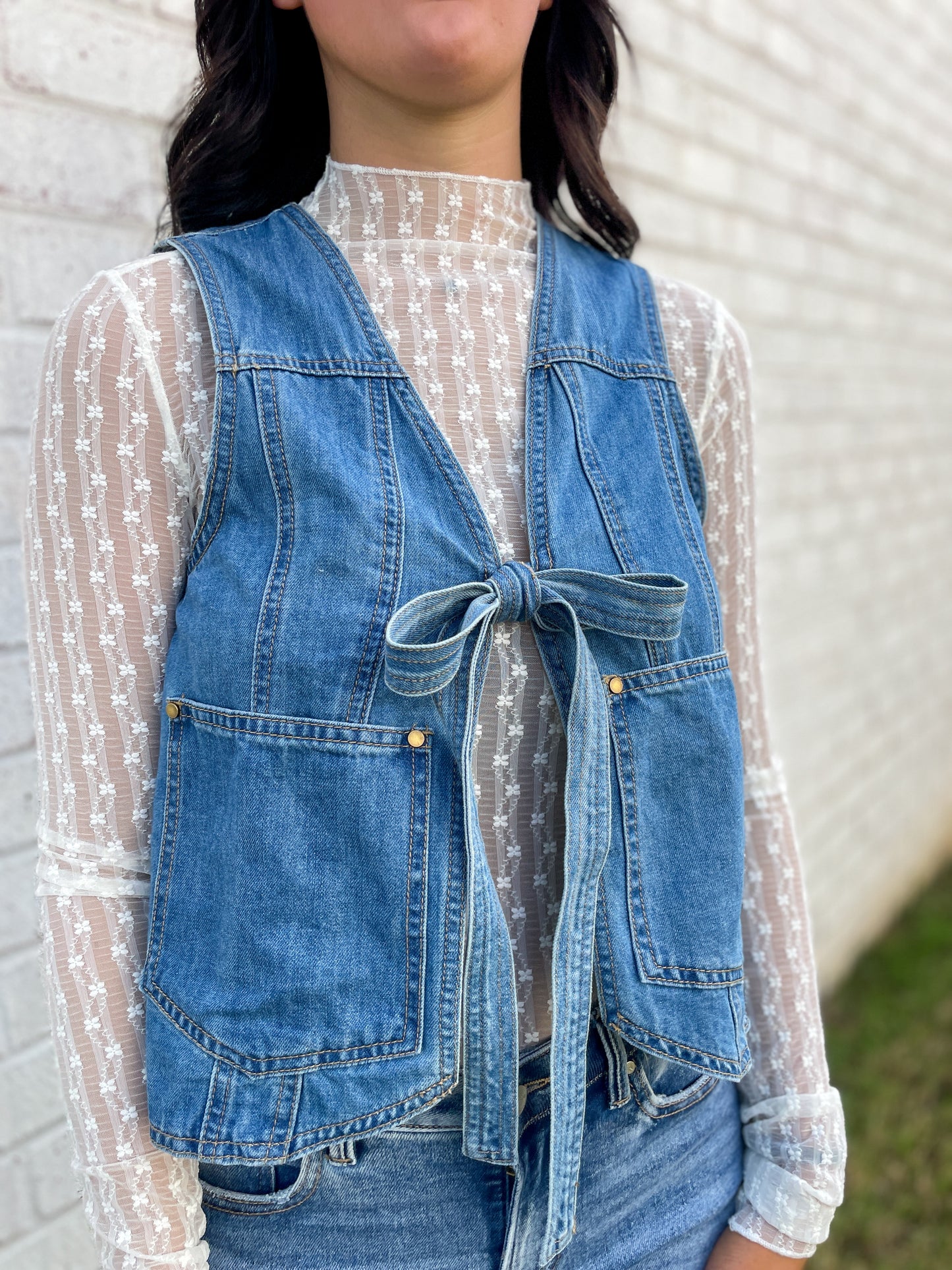Denim Bow Tie Vest