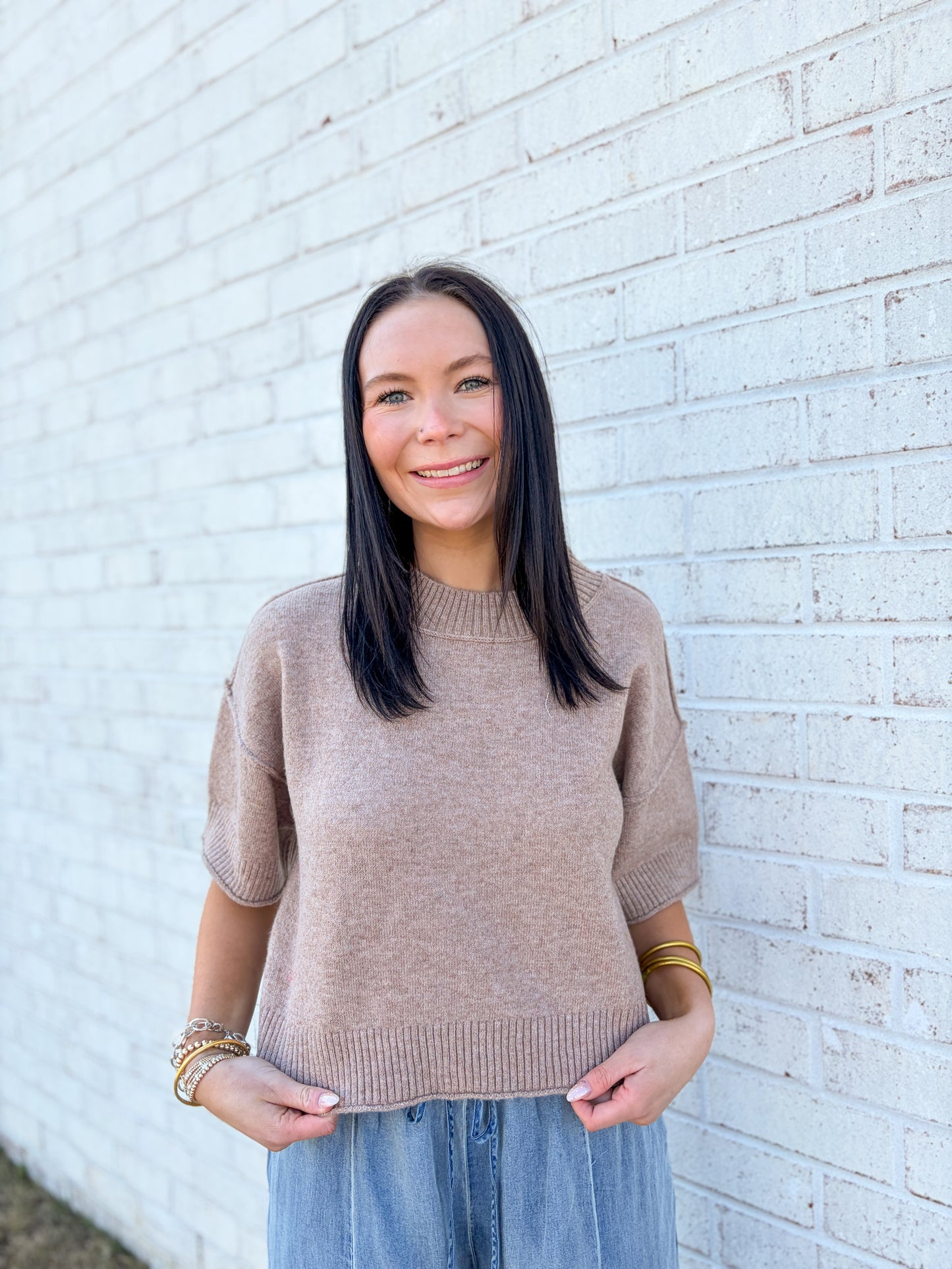 Mock Neck Quarter Sleeve Top