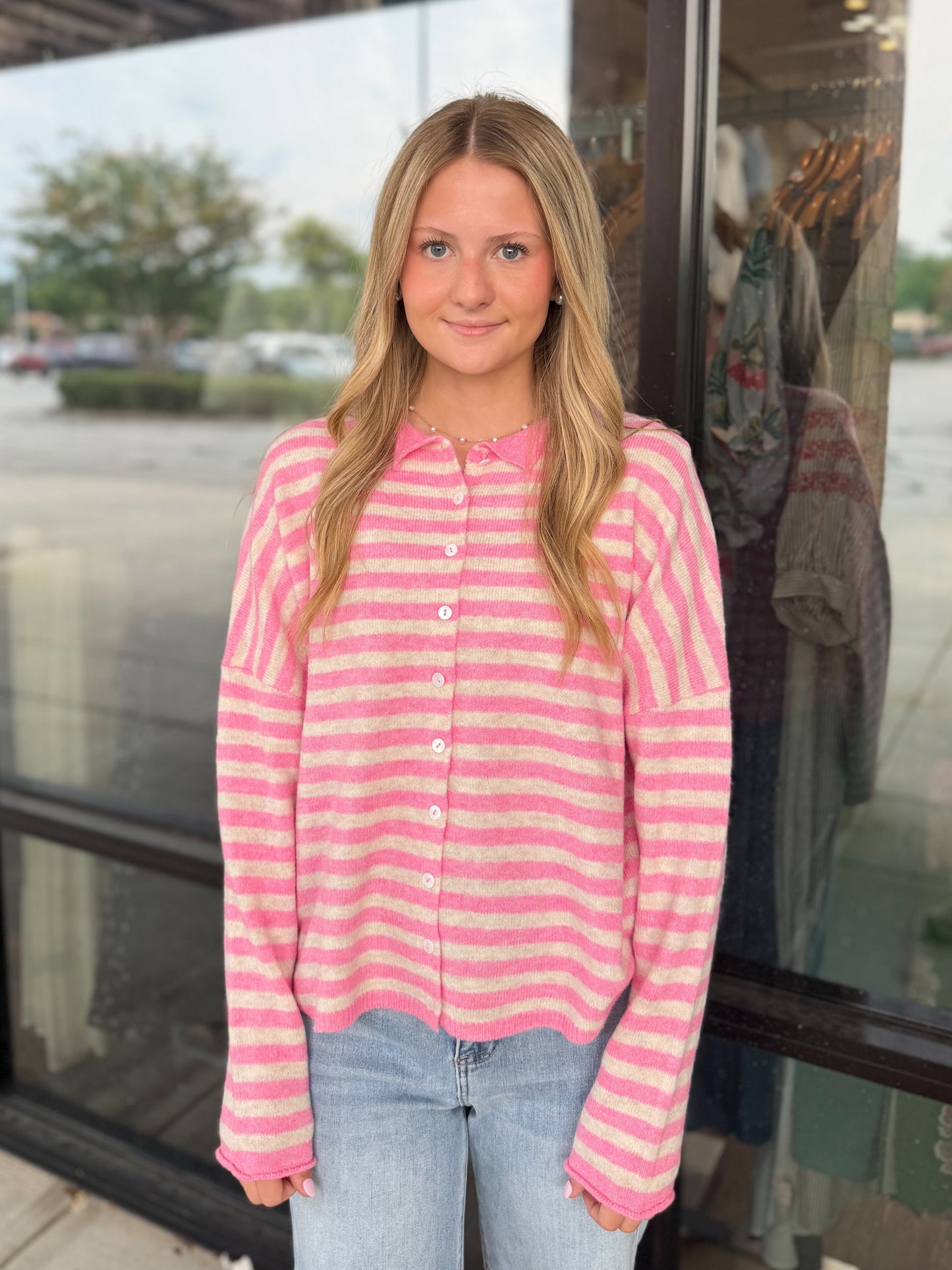 Striped Button Up Cardigan