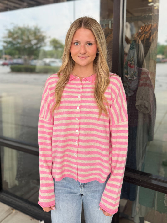 Striped Button Up Cardigan