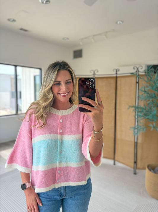 Quarter Sleeve Colorblock Cardigan