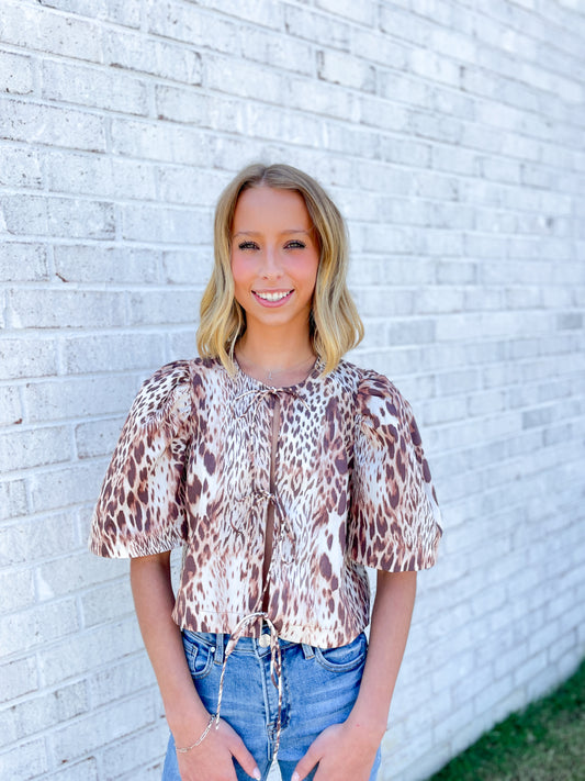 Leopard Front Tie Top