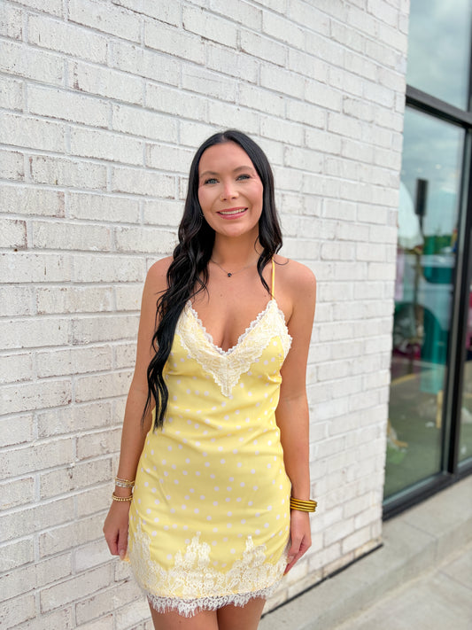 Polka Dot Lace Trim Mini Dress