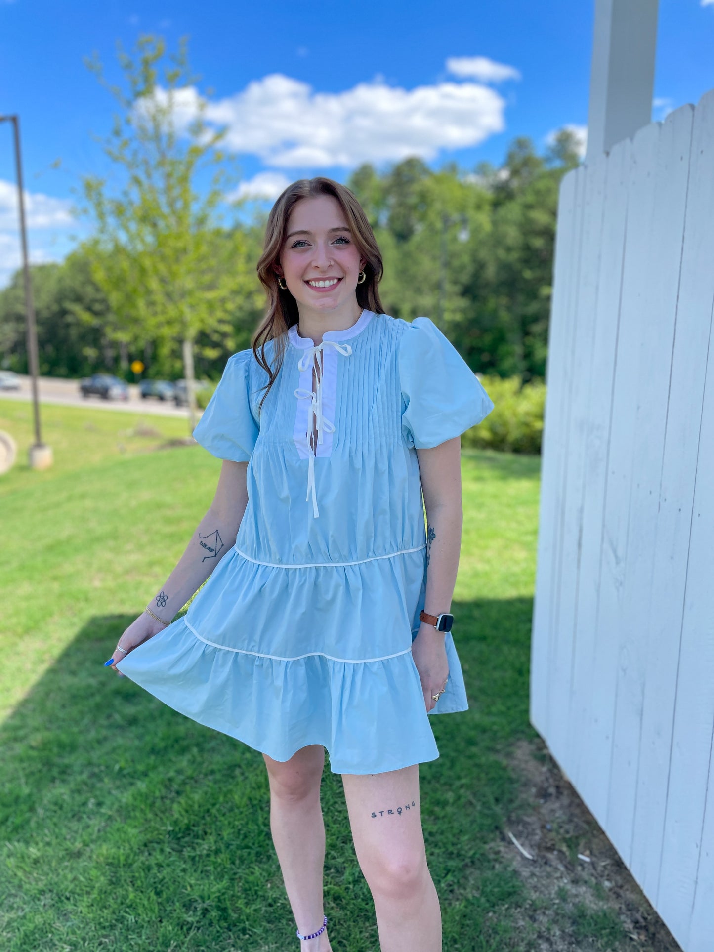 Blair Pleated Puff Sleeve Dress