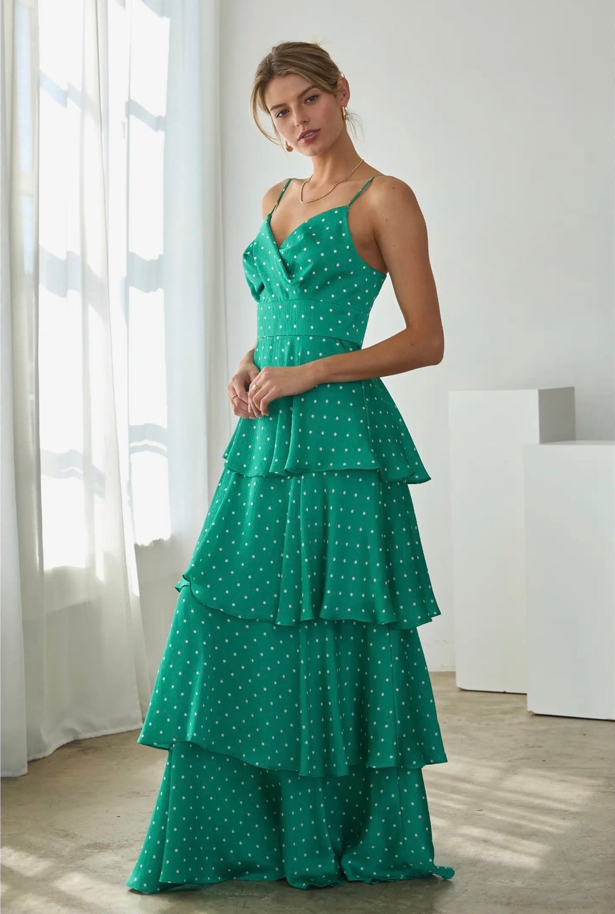 Polka Dot Tiered Maxi Dress