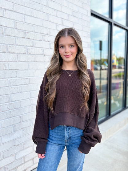 Waffle Knit Long Sleeve Top