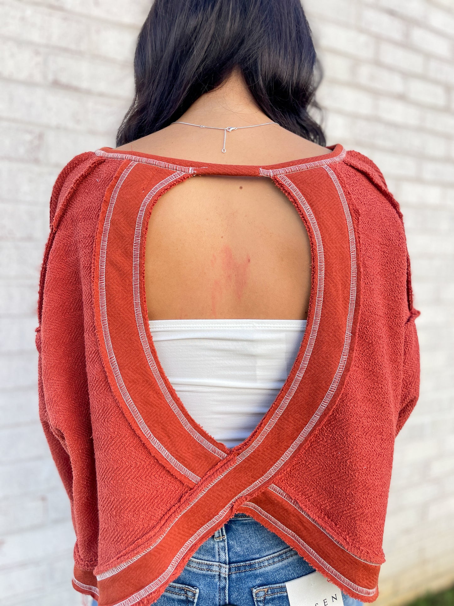 Textured Open Back Top