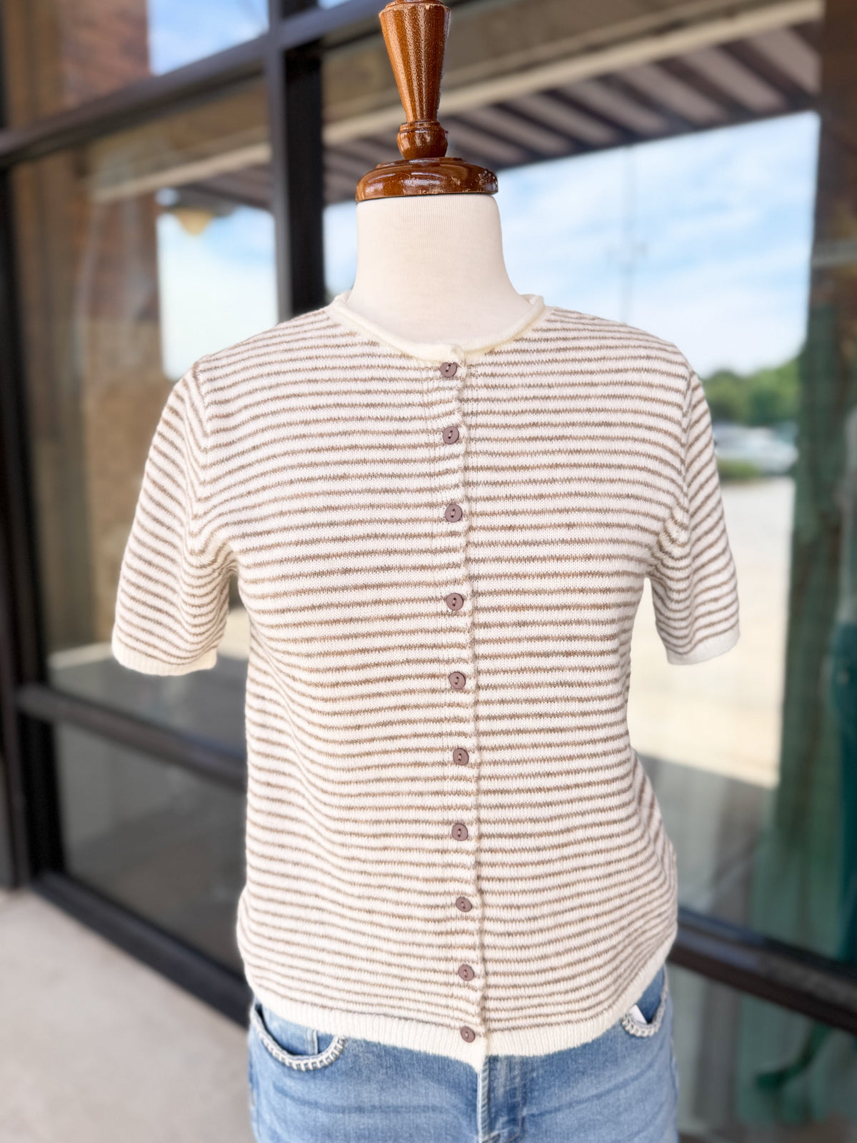 Short Sleeve Striped Cardigan
