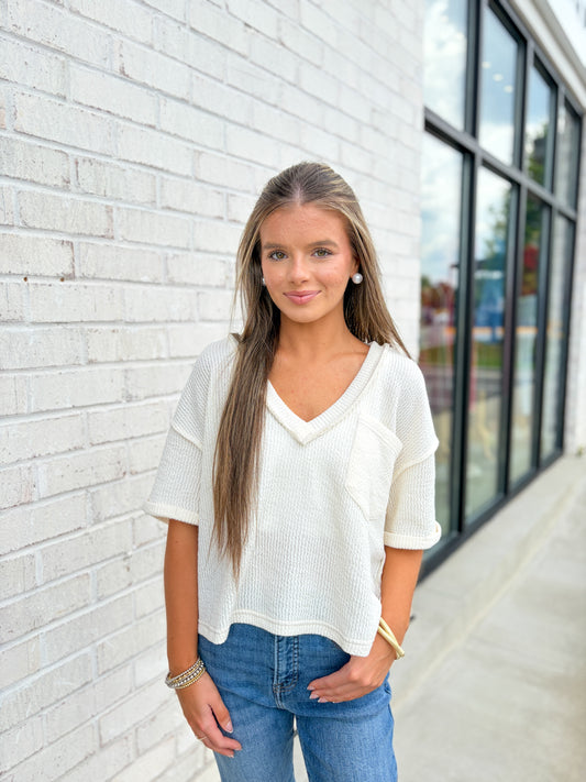 Ribbed V-Neck Crop Top