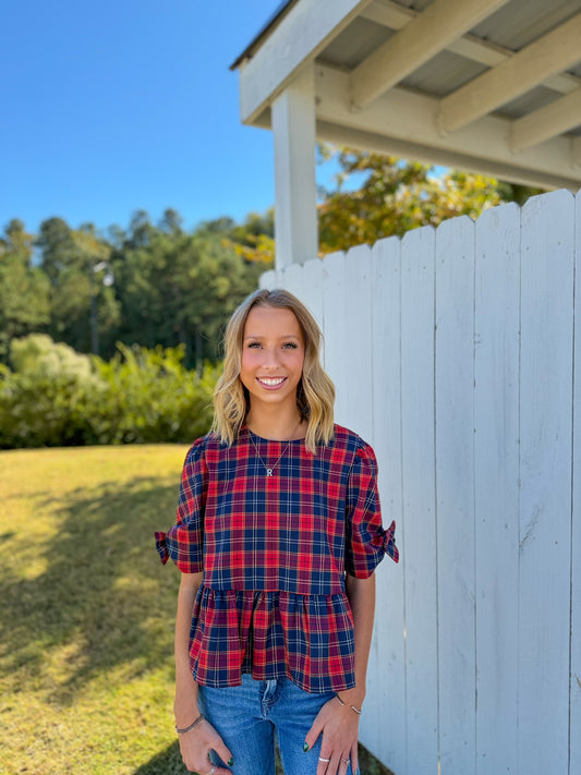 Plaid Peplum  Top