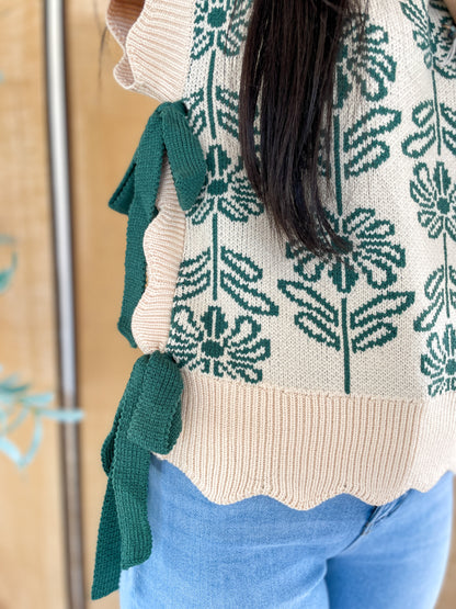 Floral Print Side Tie Sweater