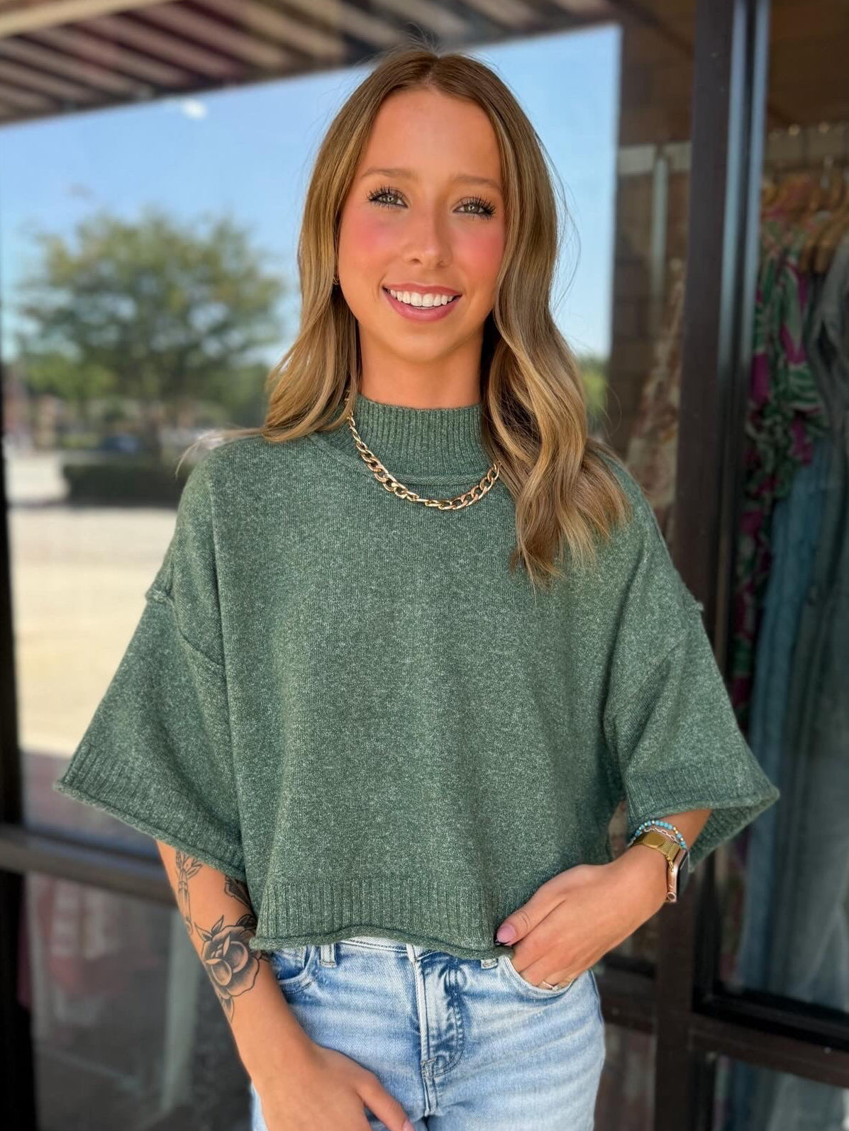 Mock Neck Quarter Sleeve Top
