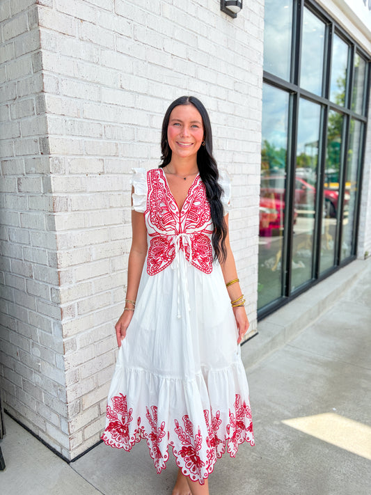 Butterfly Eyelet Midi Dress