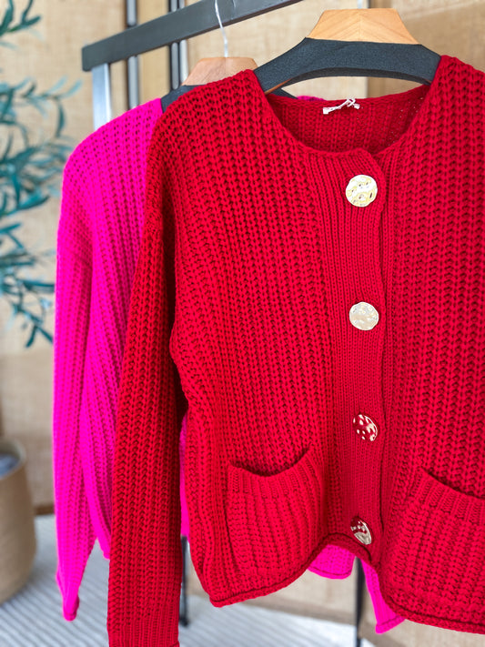Gold Detail Chunky Knit Cardigan