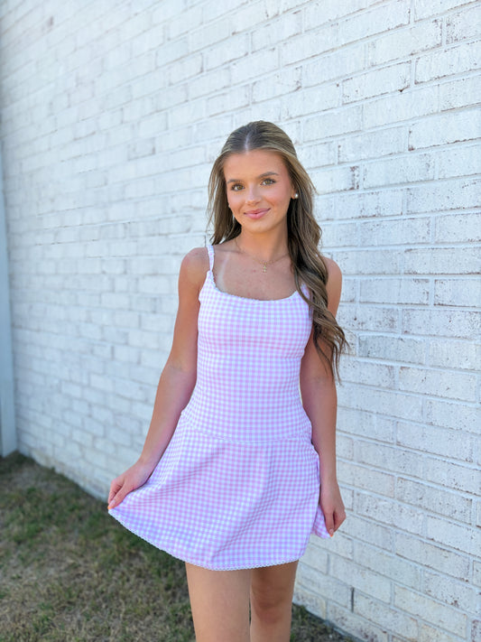 Gingham Lace Trim Athletic Dress