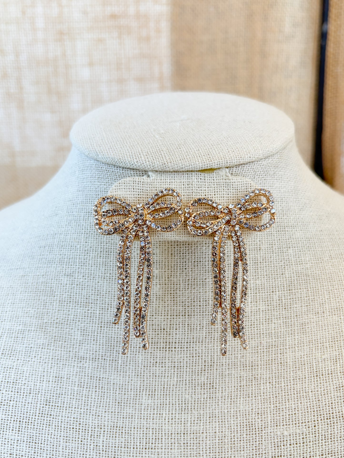 Bow Rhinestone Gold Earrings