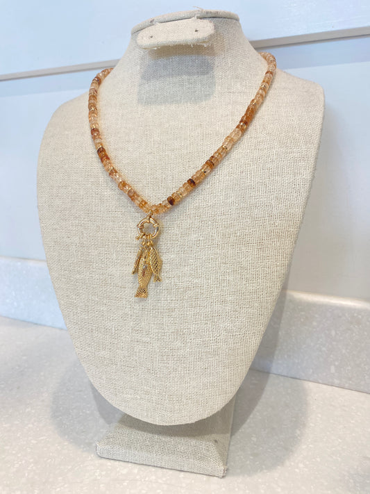 Beaded Sardine Pendant Necklace