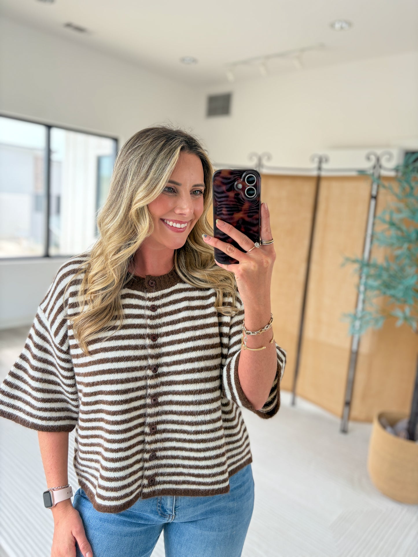 Quarter Sleeve Button Up Cardigan