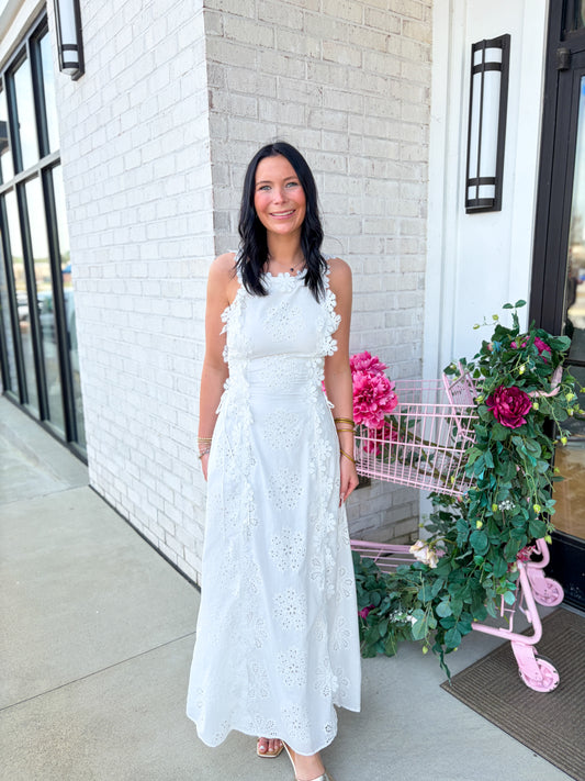 Eyelet Side Tie Maxi Dress