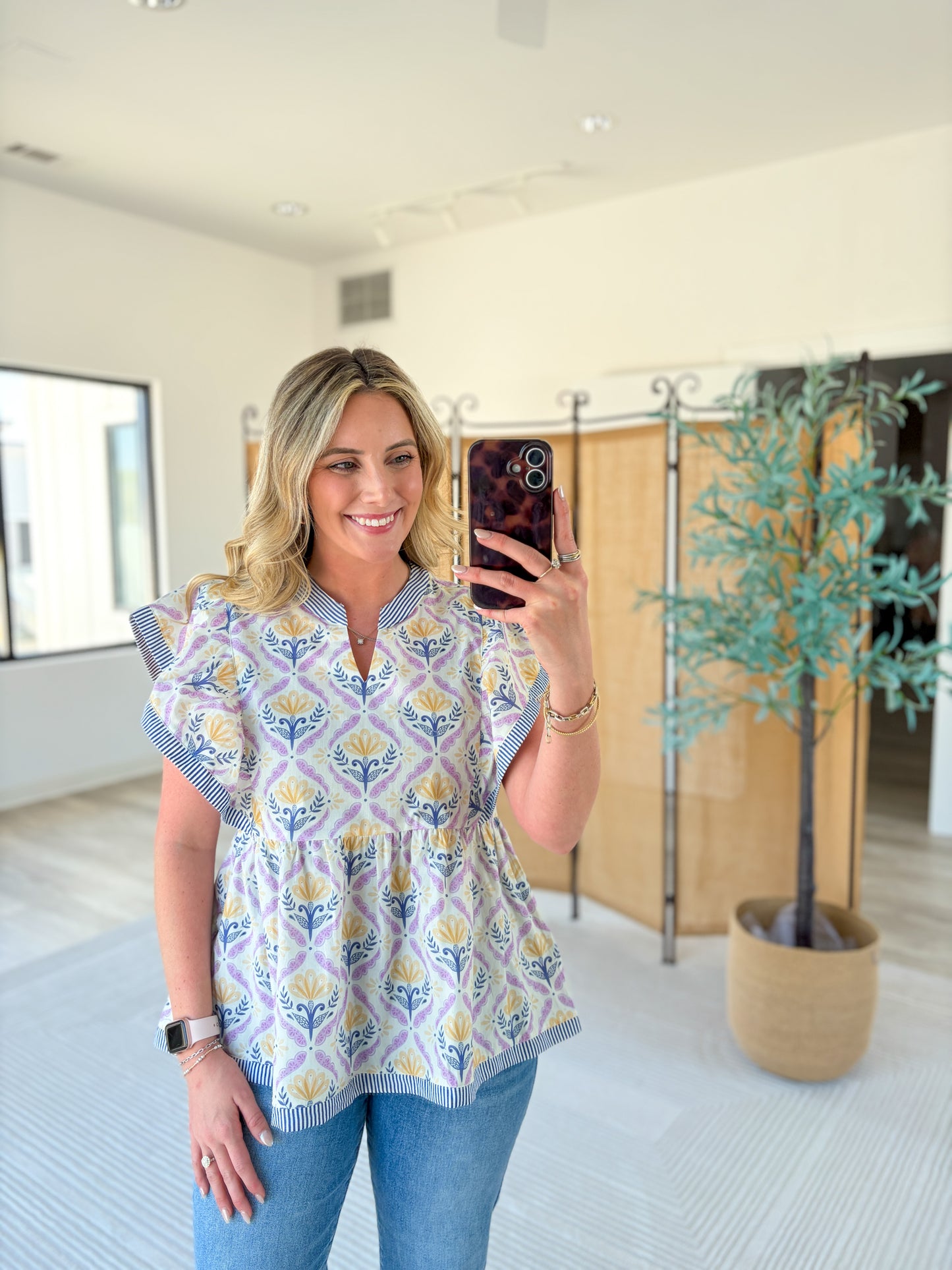 Patterned Babydoll Top