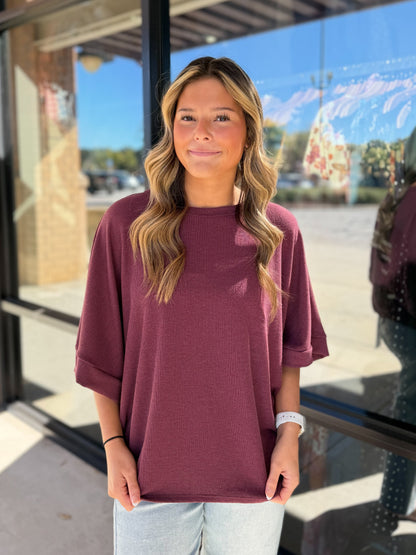 Ribbed Quarter Sleeve Top