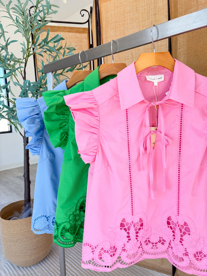 Eyelet Flutter Sleeve Top