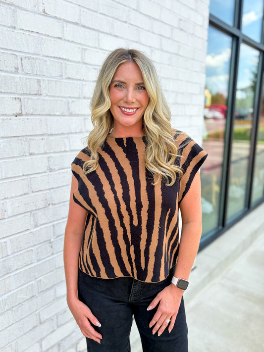 Zebra Cap Sleeve Top