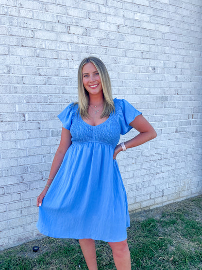 Aimee Smocked Flutter Sleeve Dress