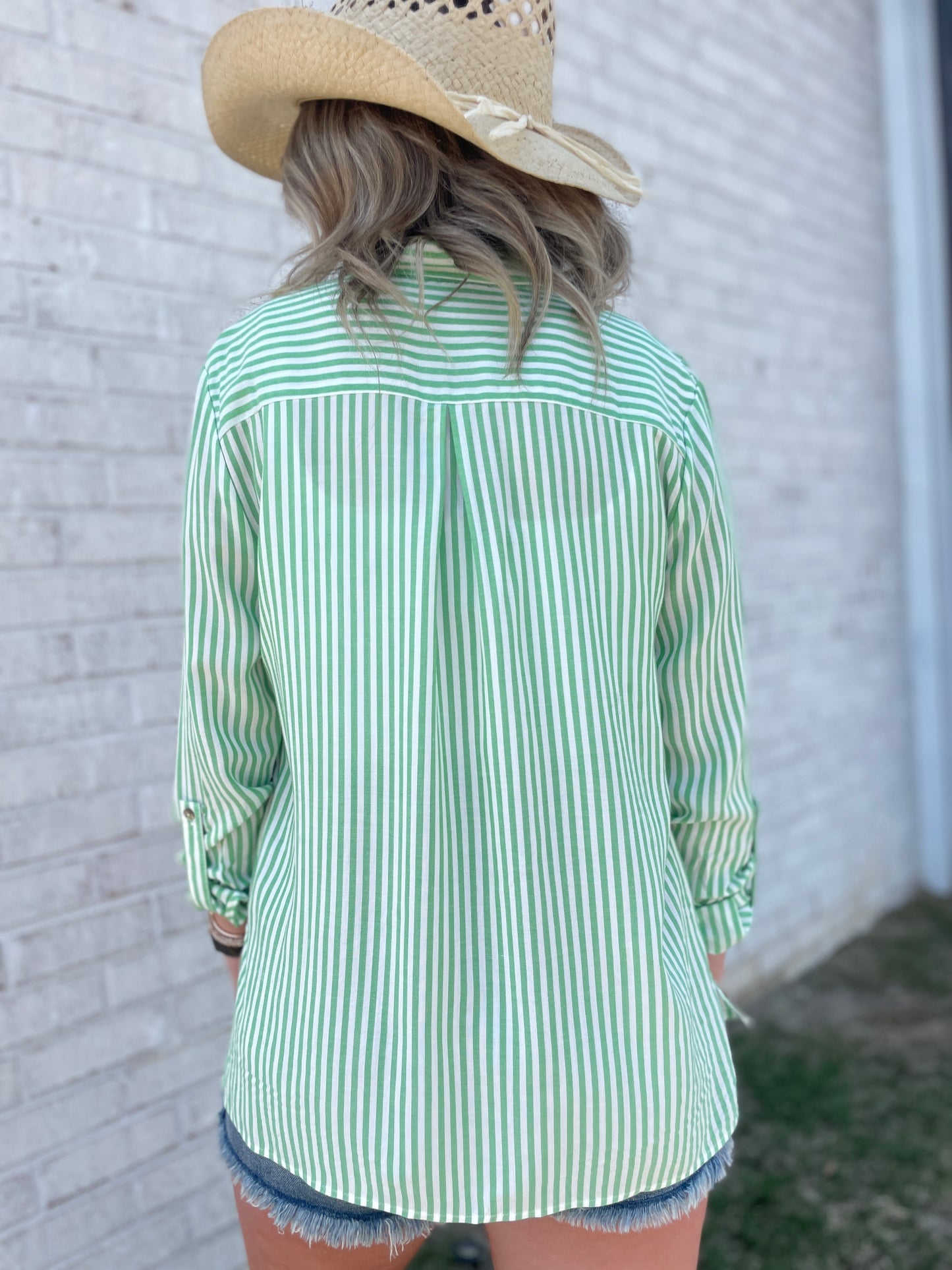 Pinstriped Front Pocket Top