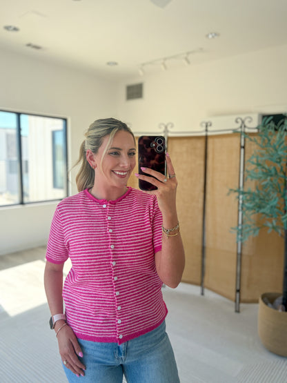 Short Sleeve Striped Cardigan