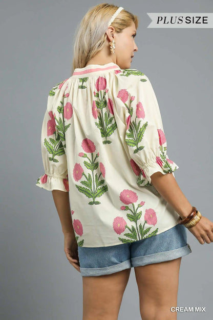 Floral Puff Sleeve Blouse - PLUS
