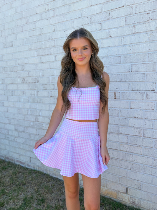Gingham Lace Trim Athletic Skirt