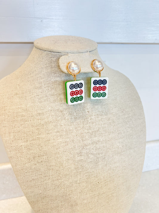 Dot Mahjong Tile Earrrings