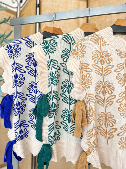 Floral Print Side Tie Sweater