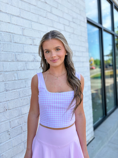 Gingham Lace Trim Athletic Top