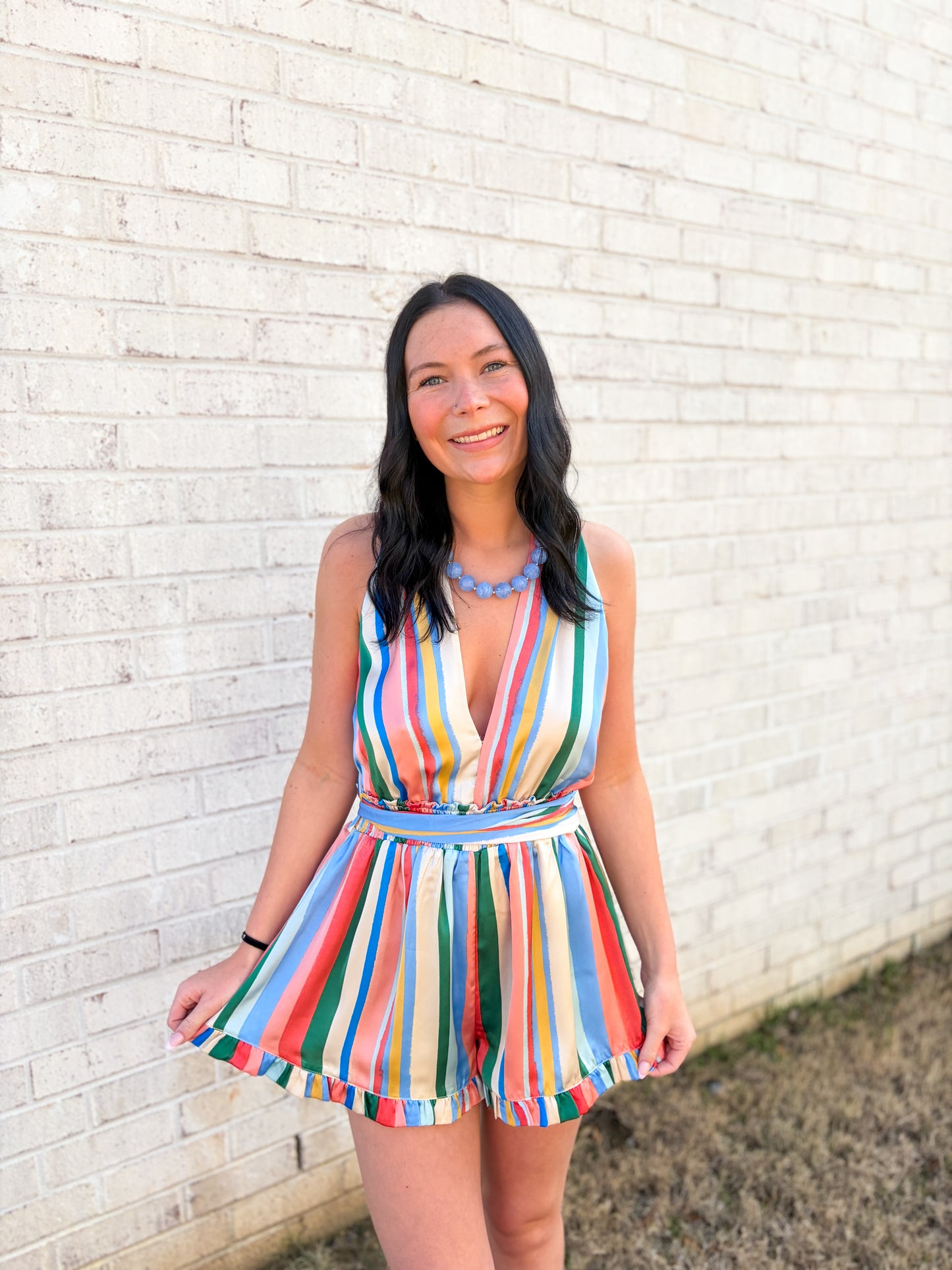 Rainbow Striped Wrap Romper