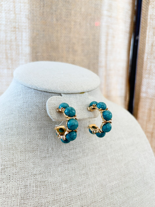Turquoise & Gold Hoop Chunky Earrings
