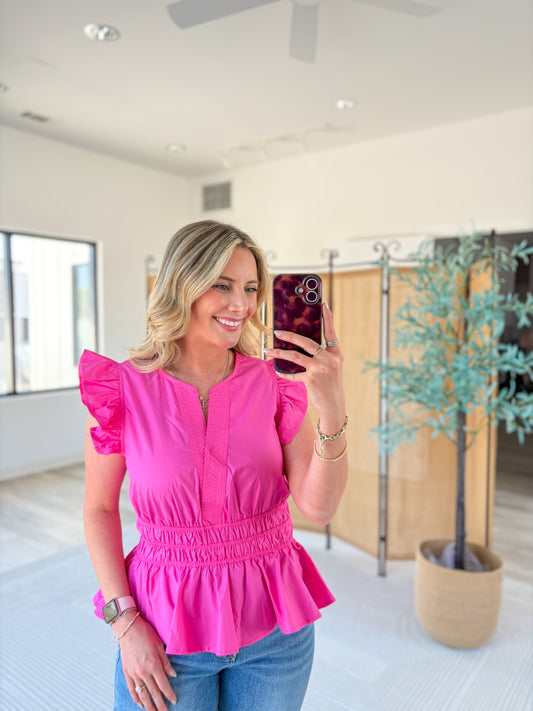 Cinched Flutter Sleeve Blouse