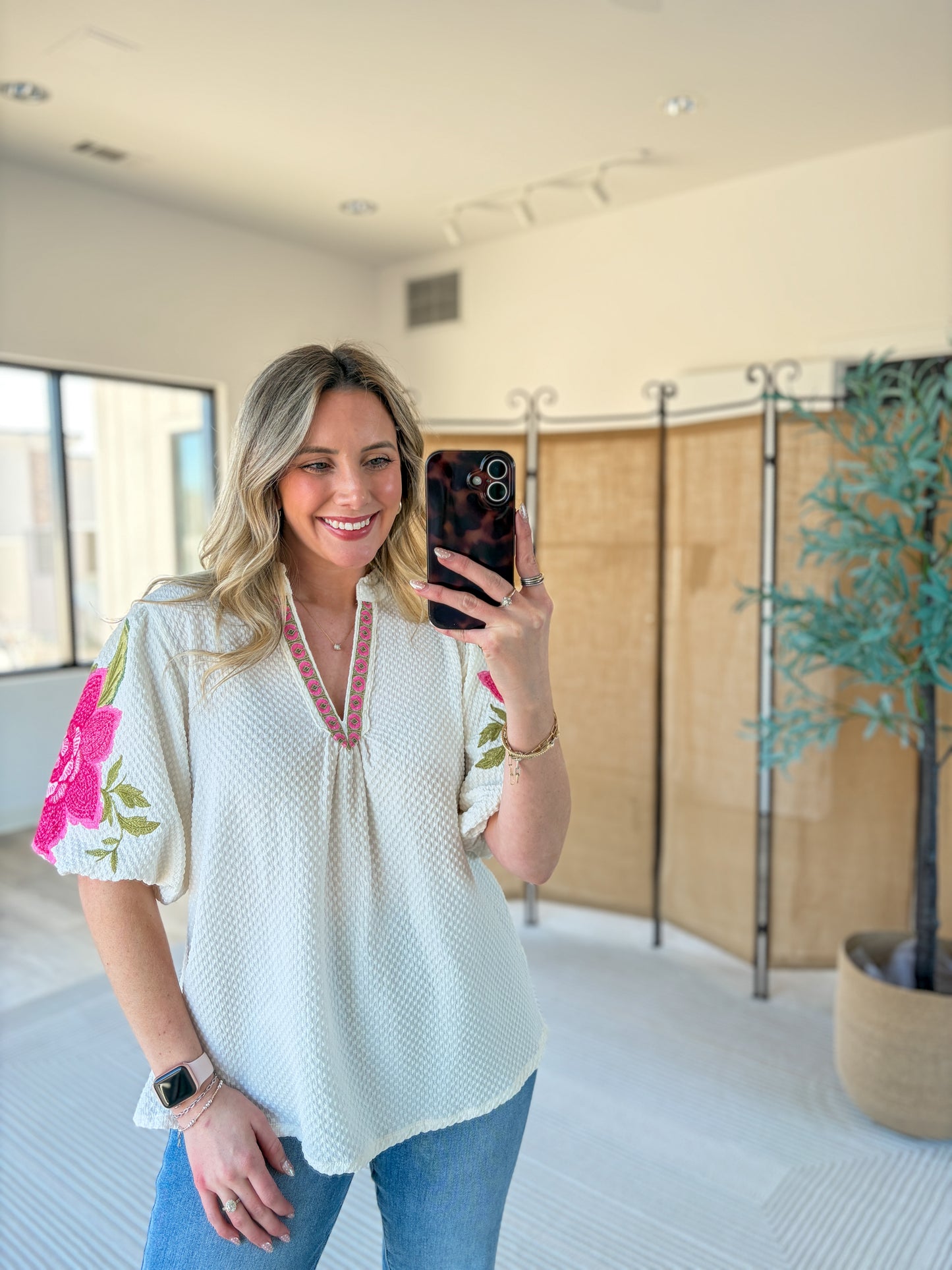 Embroidered Floral Sleeve Blouse