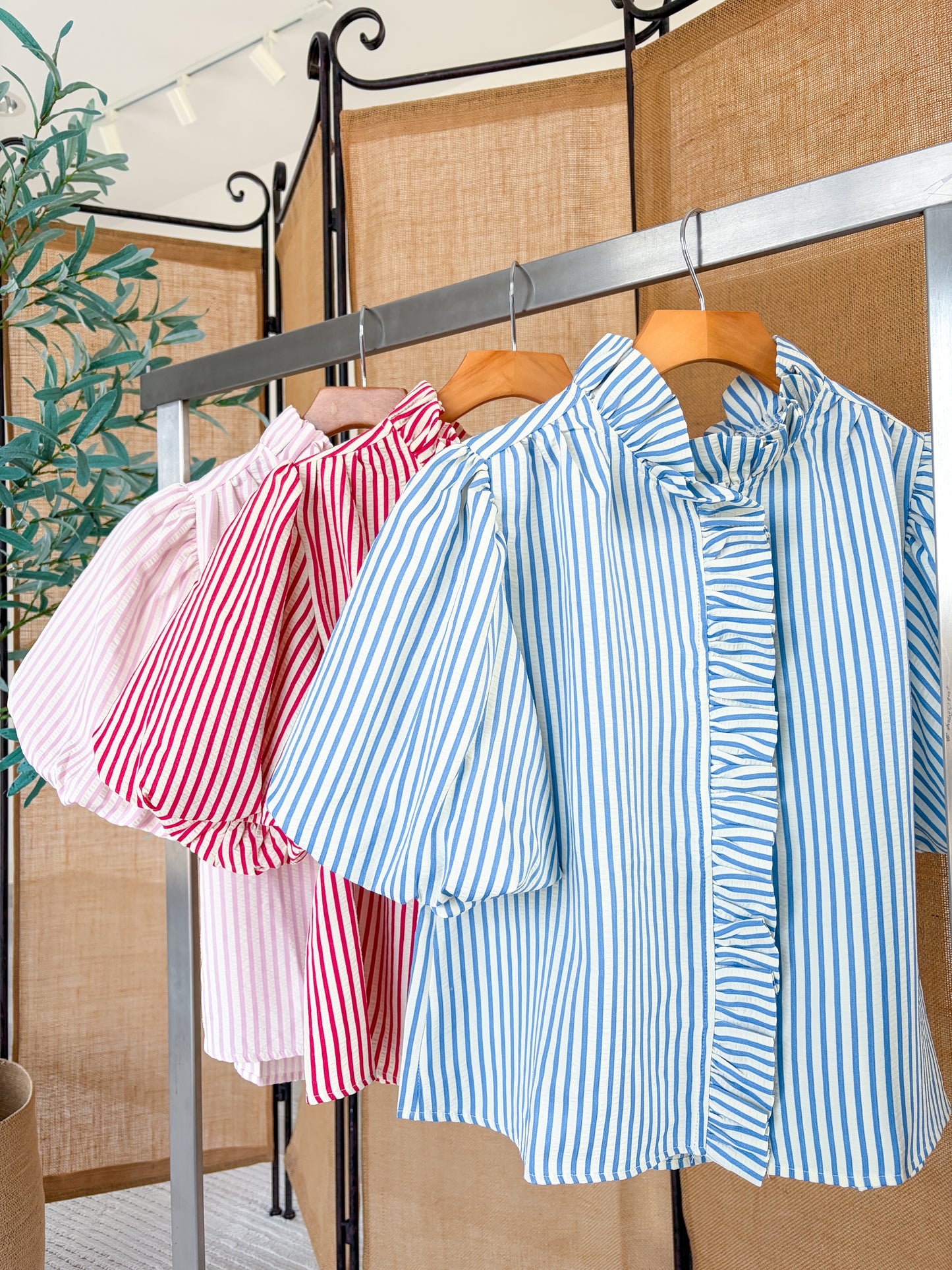 Bubble Sleeve Striped Top