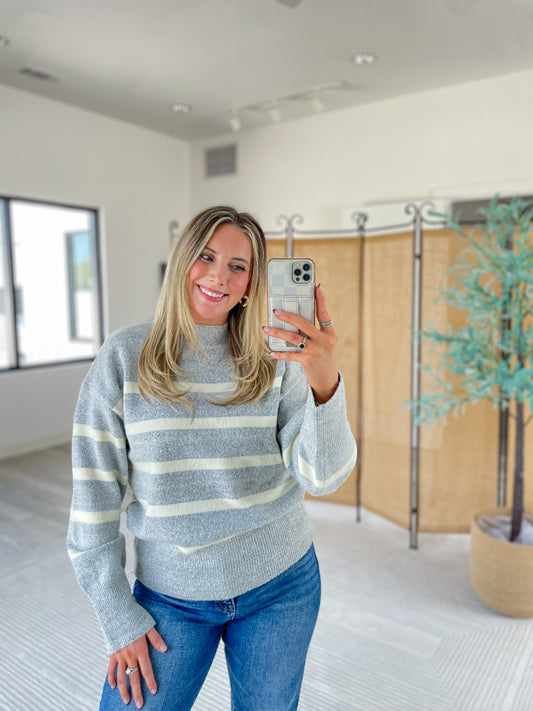 Stripped Mock Neck Sweater