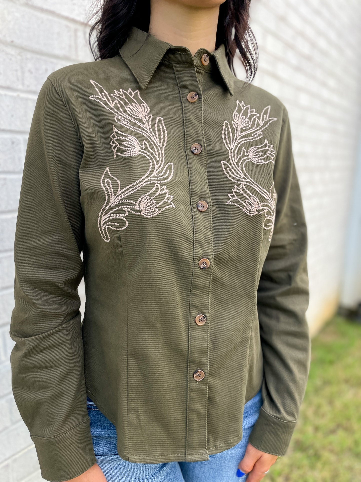 Floral Embroidered Button Up Top