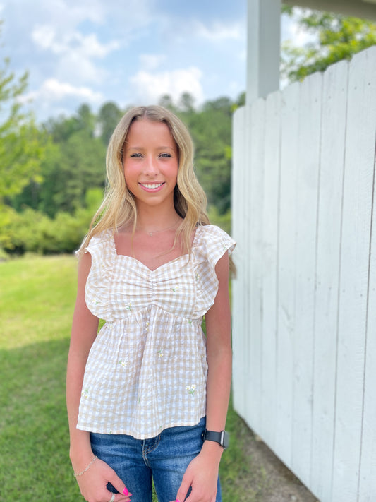 Zoey Gingham Floral Top