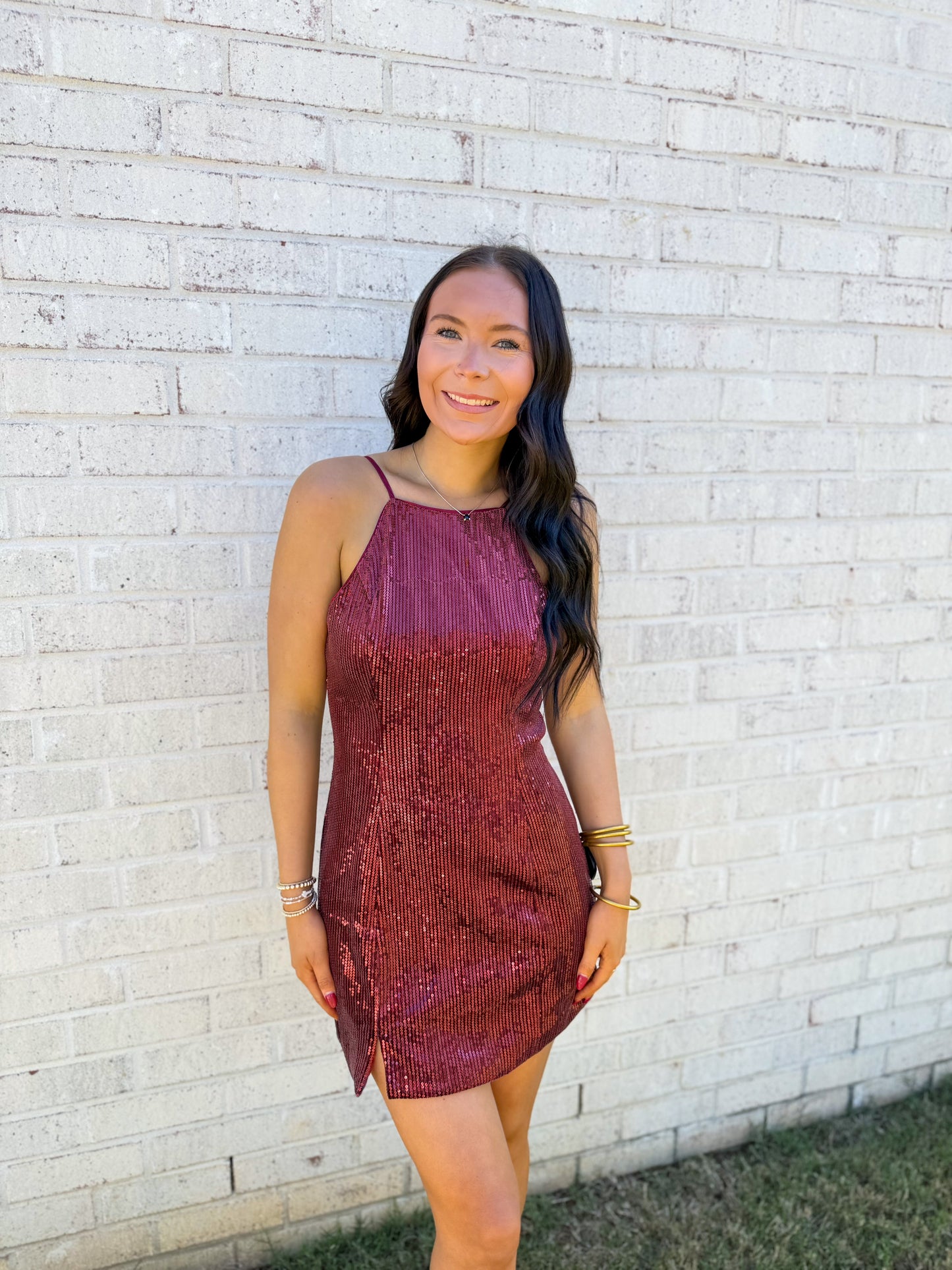 Sequined High Neck Midi Dress