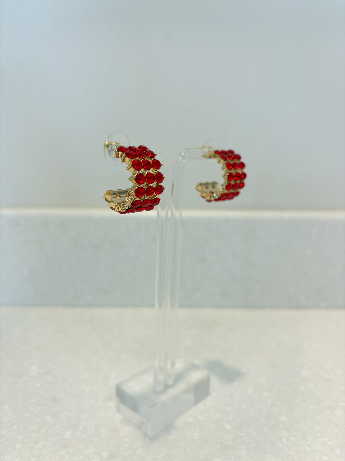 Red Gemstone Hoop Earrings