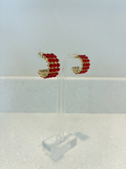 Red Gemstone Hoop Earrings