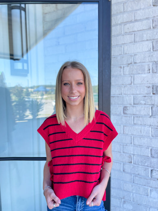 Striped Tie Knit Top