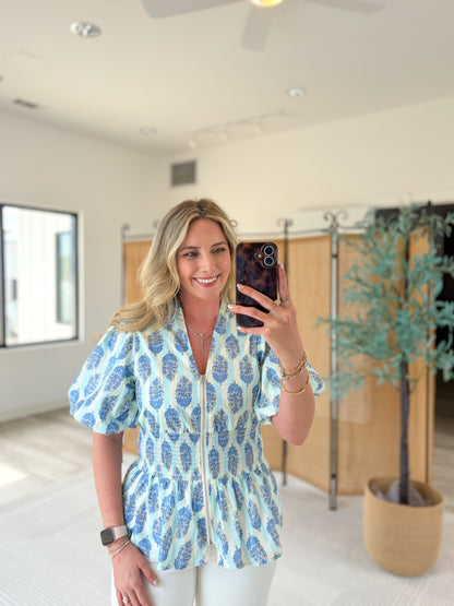 Patterned Zip-Up Top